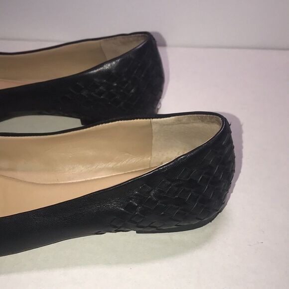Antonio Melani Women's Black Leather Woven Bow Round Toe Ballet Flats Size 6.5 - Picture 4 of 6